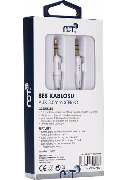 Plus 1m Beyaz 3.5mm Stereo Ses Kablosu