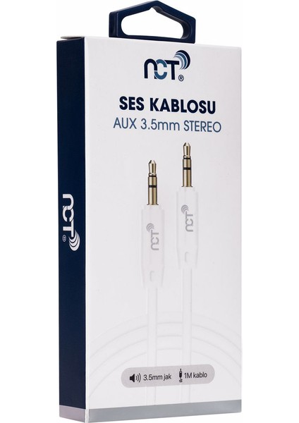 Plus 1m Beyaz 3.5mm Stereo Ses Kablosu