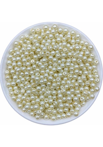 50 gr 6mm Krem Cam Inci Boncuk ,takı Yapım Boncuğu (50GR,~160 Adet )