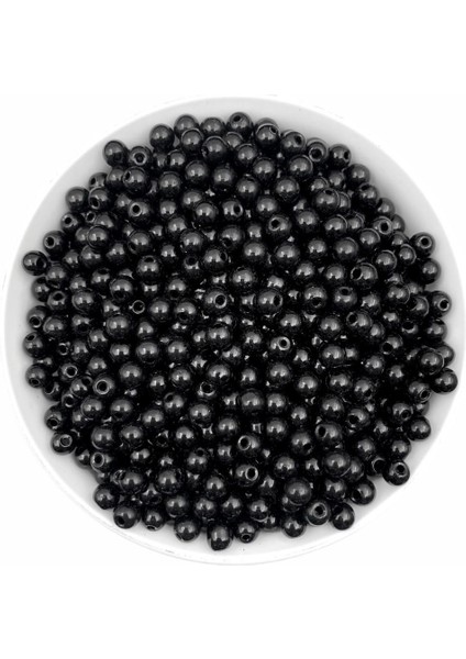 50 gr 6mm Siyah Cam Inci Boncuk ,takı Yapım Boncuğu (50GR,~160 Adet )