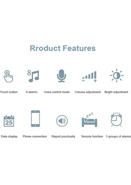 Tembel Erteleme Uygulaması Başucu Bluetooth Sessiz Dijital Çalar Saat-Gri (Yurt Dışından)
