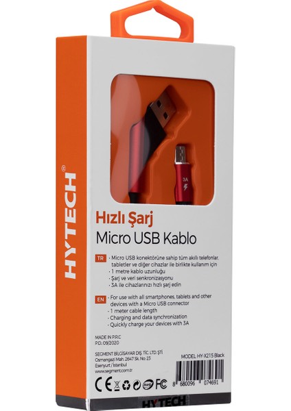 HY-X215 3A Micro USB 1 mt Siyah Data + Şarj Kablosu