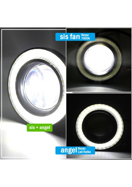 Universal Mercekli Angel LED Halkalı Beyaz Sis Farı Metal Gövde 76MM fırsatları