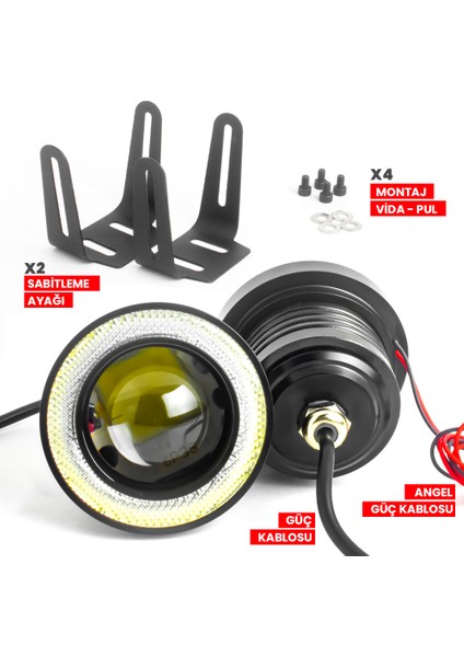 Universal Mercekli Angel LED Halkalı Beyaz Sis Farı Metal Gövde 76MM indirimleri