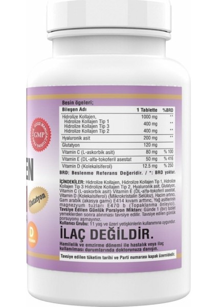 Kollajen Tip 1-2-3 Glutatyon Vitamin C - E 180 Tablet 3 Kutu