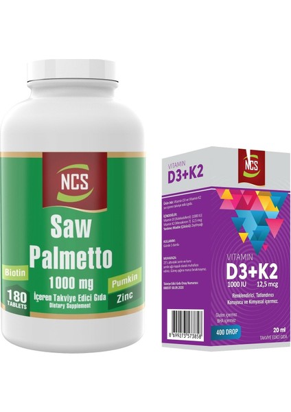 Saw Palmetto Biotin Zinc 180 Tablet & Vitamin D3 K2 Damla