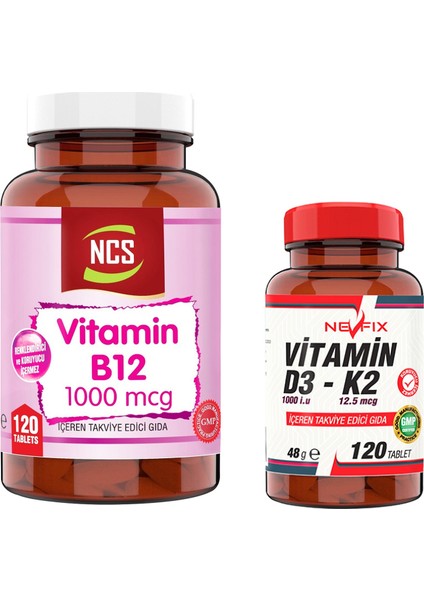 Vitamin B12 120 Tablet & Nevfix Vitamin D3-K2 120 Tablet
