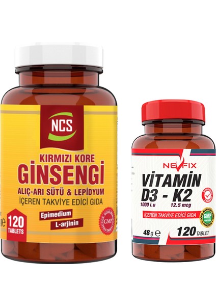 Korean Red Ginseng 120 Tablet & Nevfix Vitamin D 120 Tabet