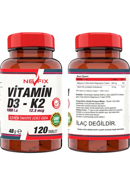 Kollajen Tip 1-3 90 Tablet & Nevfix Vitamin D3-K2 120 Tablet