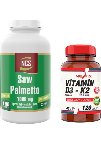 Saw Palmetto 180 Tablet & Nevfix Vitamin D3-K2 120 Tablet