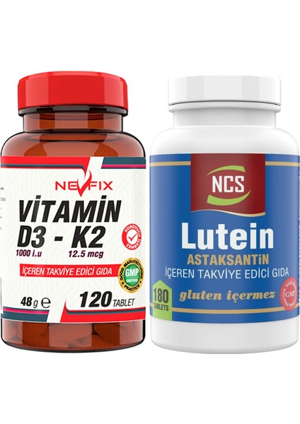 Lutein Astaksantin 180 Tablet & Nevfix Vitamin D3-K2 120 Tab