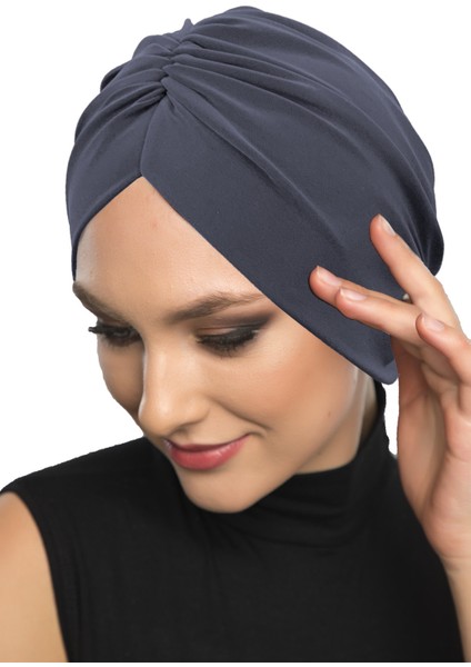 Büzme Çift Taraflı Koyu Gri Hazır Türban Tesettür Havuz Bonesi