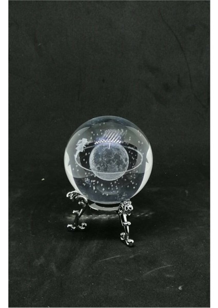 Satürn Kızlı Kristal Cam Küre Standlı (Gümüş)