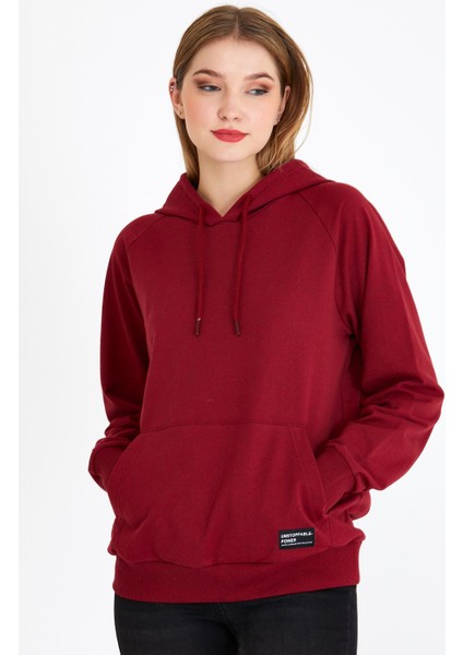 Kadın Bej Kapüşonlu Basic Örme Sweatshirt