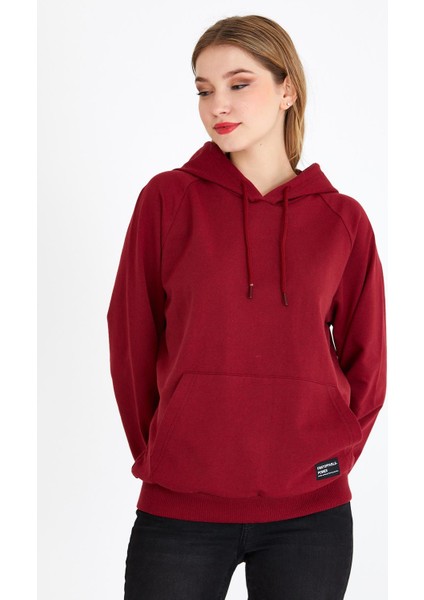 Kadın Bej Kapüşonlu Basic Örme Sweatshirt