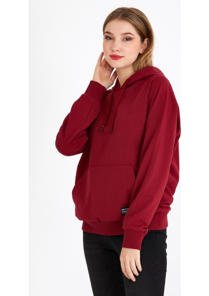 Kadın Bej Kapüşonlu Basic Örme Sweatshirt