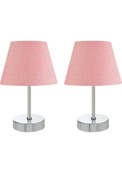 3'lü Set Avize ve Komodin Üstü Krom Abajur / Pembe