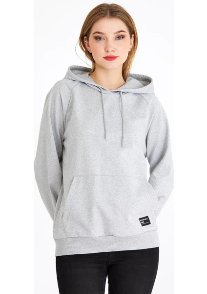 mmetalic Kadın Gri Renk Kapüşonlu Basic Örme Sweatshirt