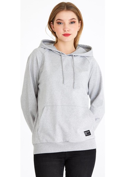 Kadın Gri Renk Kapüşonlu Basic Örme Sweatshirt