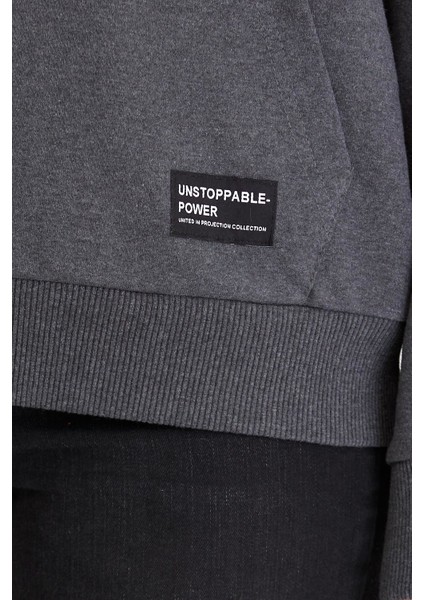 Kadın Antrasit Kapüşonlu Basic Örme Sweatshirt