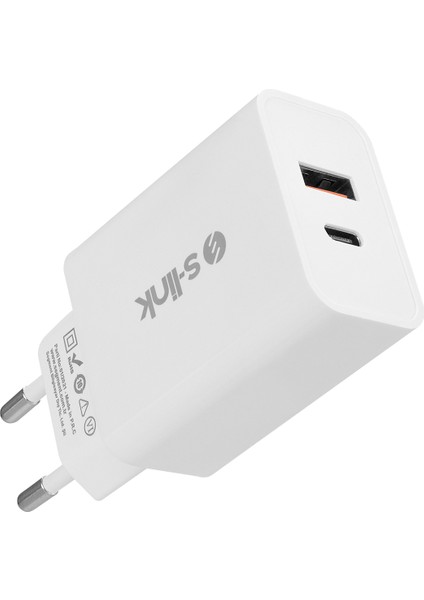 S Link SL-EC60 20W Pd3.0/quick Charge Qc3.0 Type Usb-C +Usb A Hızlı Beyaz Ev Şarj Adaptörü