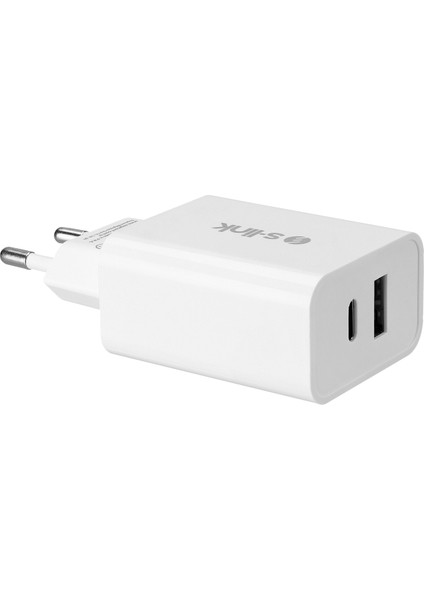 S Link SL-EC60 20W Pd3.0/quick Charge Qc3.0 Type Usb-C +Usb A Hızlı Beyaz Ev Şarj Adaptörü