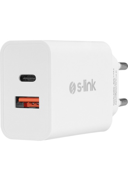 S Link SL-EC60 20W Pd3.0/quick Charge Qc3.0 Type Usb-C +Usb A Hızlı Beyaz Ev Şarj Adaptörü