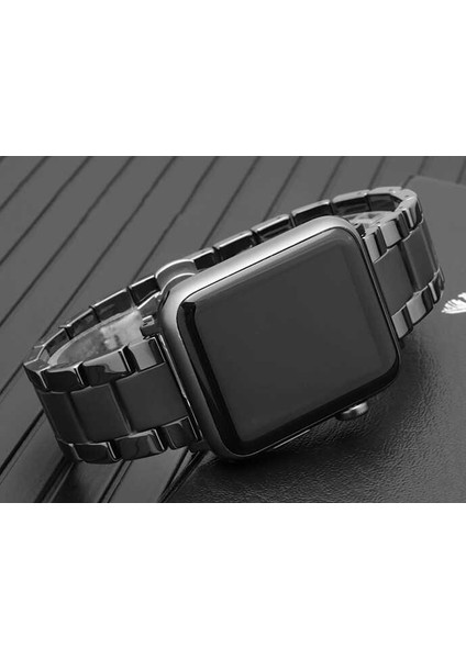 Apple Watch Seri 2/3/4/5/6/se 40MM Uyumlu Mat Seramik Metal Kordon Parlak Siyah modelleri