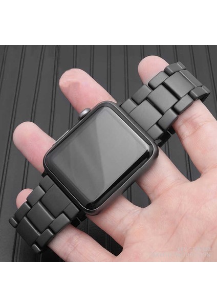 Apple Watch Seri 2/3/4/5/6/se 42MM Uyumlu Mat Seramik Metal Kordon Siyah