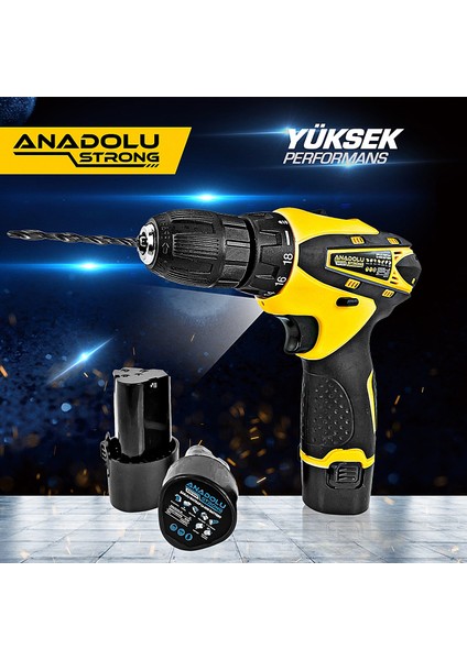 Anadolu Strong Anadolustrong ANS1062S 12V Çift Akülü Şarjlı Matkap Li-Ion Bataryalı 27 Parça Hediyeli Matkap