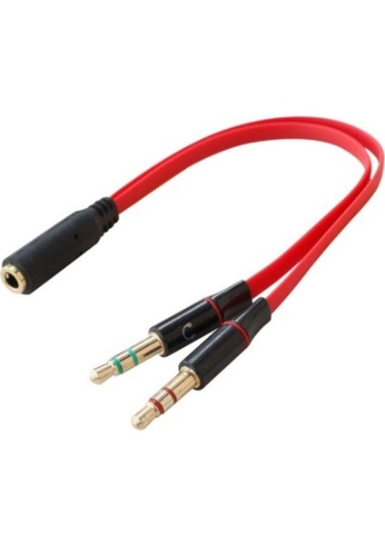 Istatek Y Kablo 3.5 mm Dişi To 2 x 3.5 mm Erkek Kulaklık Mikrofon Ayırıcı Kırmızı