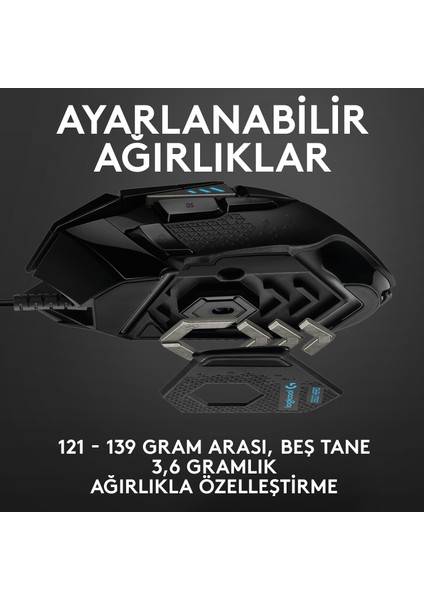 G G502 HERO LIGHTSYNC 25.600 DPI Yüksek Performanslı Kablolu Oyuncu Mouse - Siyah