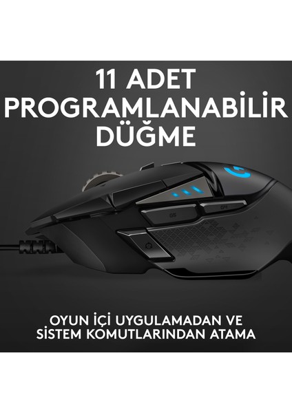 G G502 HERO LIGHTSYNC 25.600 DPI Yüksek Performanslı Kablolu Oyuncu Mouse - Siyah