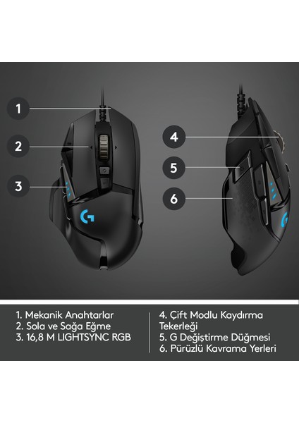 G G502 HERO LIGHTSYNC 25.600 DPI Yüksek Performanslı Kablolu Oyuncu Mouse - Siyah