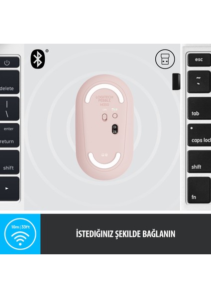 M350 Pebble Sessiz Kablosuz Kompakt Mouse - Pembe
