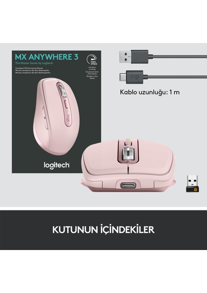 MX Anywhere 3 Kompakt Kablosuz Mouse - Pembe