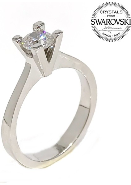 Swarovski 5 mm Tektaş Gümüş Yüzük