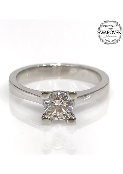 Swarovski 5 mm Tektaş Gümüş Yüzük