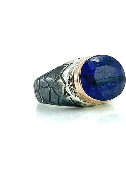Doğal Safir Taş El Üretimi Gümüş Erkek Yüzük fiyatları