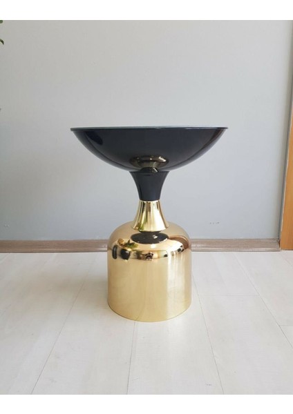 Olympos Dekoratif Parlak Siyah Model Gold Sehpa 50 ve 55 cm