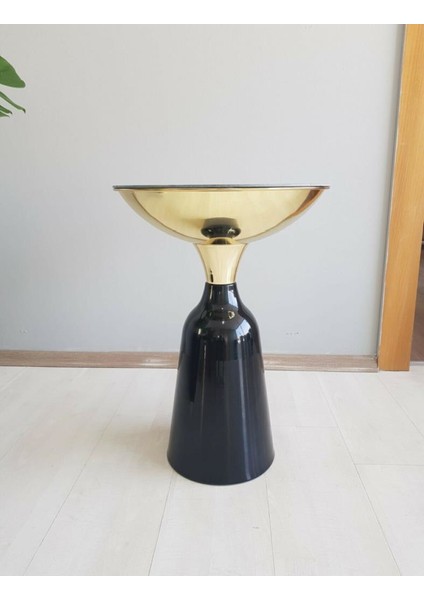 Olympos Dekoratif Parlak Siyah Model Gold Sehpa 50 ve 55 cm