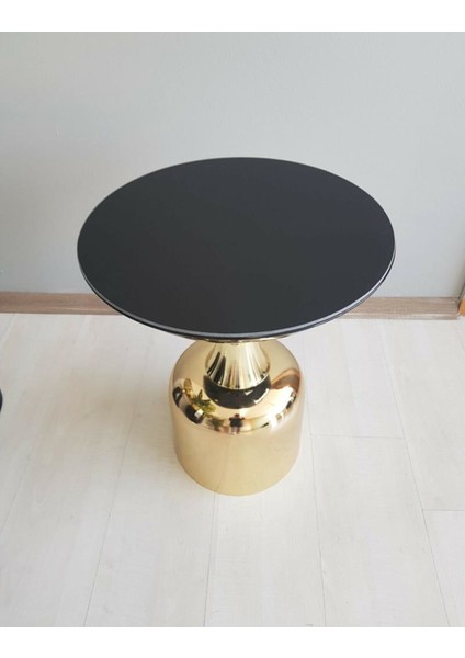 Olympos Dekoratif Parlak Siyah Model Gold Sehpa 50 ve 55 cm