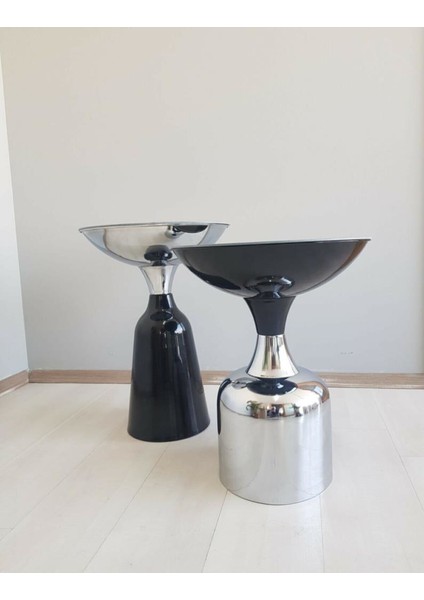 Olympos Dekoratif Parlak Siyah Uzun Model Krom Sehpa 55 cm