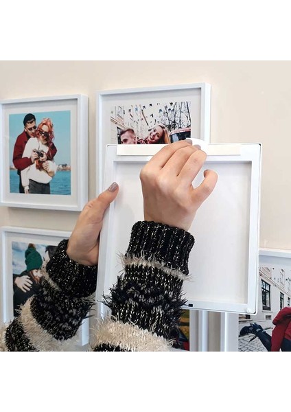 Yapışan Sök Tak Kare Çerçeve - Beyaz 3'lü Paket indirimleri