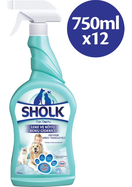 Evcil Hayvan Leke ve Koku Giderici Hijyenik Sprey 750ML X12 Adet (9 L)