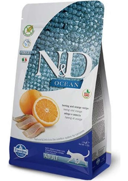 Nd Ocean Tahılsız Ringa Balık ve Portakallı Kedi Maması 1,5 kg