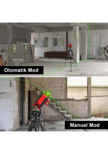 Kobb KBL35GTP Profesyonel Li-Ion Şarjlı 4X360⁰ Otomatik Hizalamalı Yeşil Çapraz Çizgi Lazer Distomat + Uzaktan Kumanda + Tripod