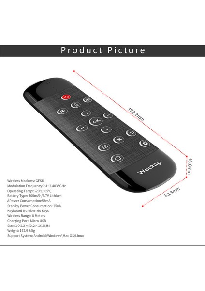 W2  Kablosuz Klavye Uzaktan Kumanda Air Mouse