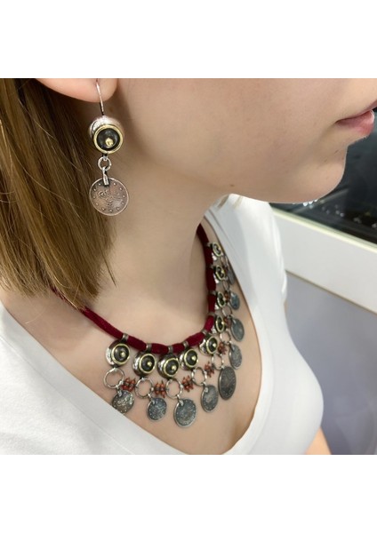 Osmanlı Gümüş Parası El Üretim Gerdanlık Küpe Gümüş Set fırsatları