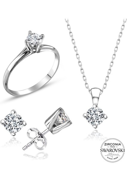 Sertifikalı Swarovski Taş Zarif Tektaş 925 Gümüş Set Takım fiyatları